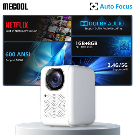 MECOOL KP2 1080P Projector 600 ANSI Lumens With Linux System Netflix Certified Dolby Audio 1+8GB Wifi 2.4G/5G Home Media Player