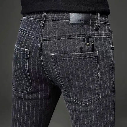 Men's Striped Slim Stylish Casual Pencil Pants Jeans Spring Autumn Korean Trendy Fashion Brand New Elastic Striped Long Trousers