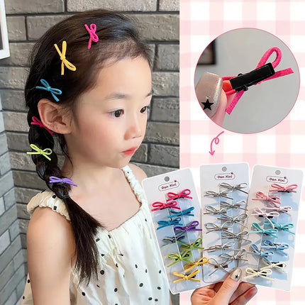 10PCS/Bag Candy Color Bow Baby Girl Hair Clips Korean Sweet Bowknot Mini Sided Clips for Kids Summer Barrettes Children Headwear