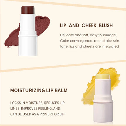 QIBEST Multi-functional Makeup Balm Pearlescent Highlights Stick Cheek Blush Brighten Highlight Stick Lip Balm Contour Pen