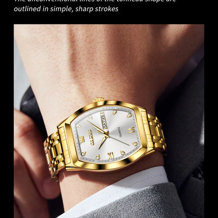 OLEVS 5528 Men's Watches Luxury Tonneau Original Top Brand Quartz Watch for Men Waterproof Luminous Week Date Male Wristwatch
