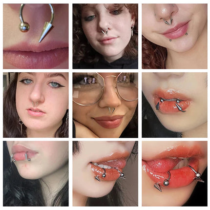 16G Cone Septum Ring Stainless Steel Horseshoe Nose Piercing Spike Lip Rings Black Color Tragus Helix Earring Body Jewelry