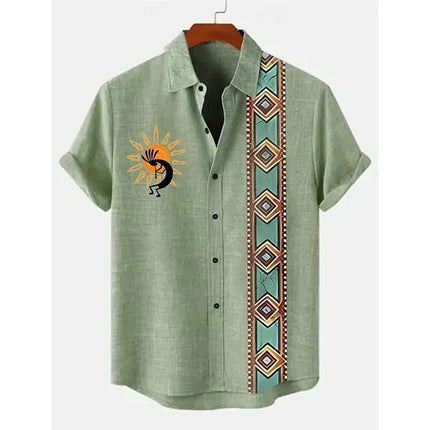 New men's summer Hawaiian casual fashion beach vacation style short sleeved printed shirt loose retro social plus size top