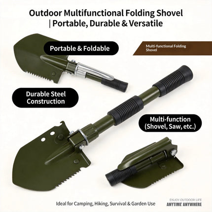 Outdoor Multi-Function Engineer Life Saving Shovel - Thickened Double Handle Folding Shovel for Camping and Outdoor Adventures