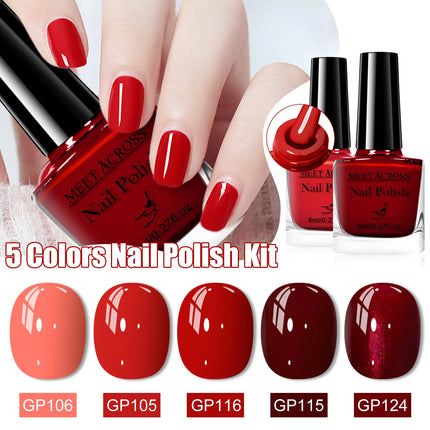 5pcs/set 8ml Water-Based Nail Polish Long Lasting Quick Drying No Need of Lamp to Cure Nail Supplies Vernis for Nails Manicure