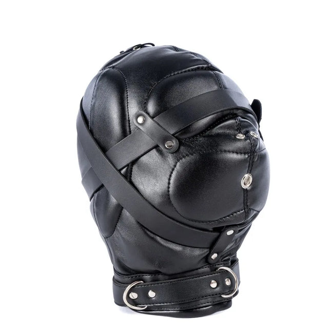 Erotic Fetish Costumes of Leather BDSM Bondage Hood Mask with Mouth Hole for Couples Adults Slave Roleplay Flirting Games