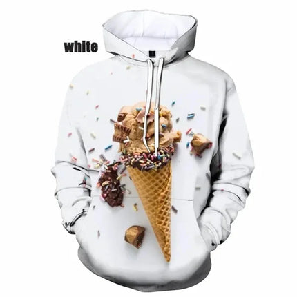 3D Print Funny Ice Cream Graphic Hoodies For Men Women Casual Plus Size Sweatshirt Hoodies Tops Mens Pullovers Streetwear