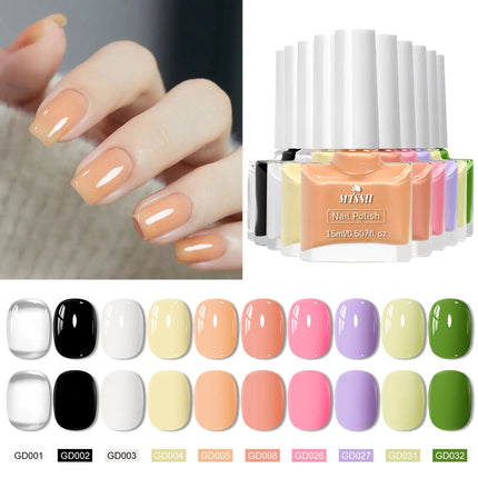 10pcs/set 15ml Water-Based Nail Polish Long Lasting Quick Drying No Need of Lamp to Cure Nail Supplies Vernis for Nails Manicure