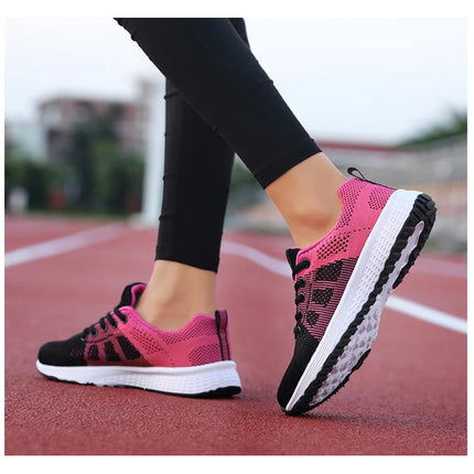 Women Casual Shoes Breathable Walking Mesh Lace Up Flat Shoes Sneakers Women Tenis Feminino Pink Black White