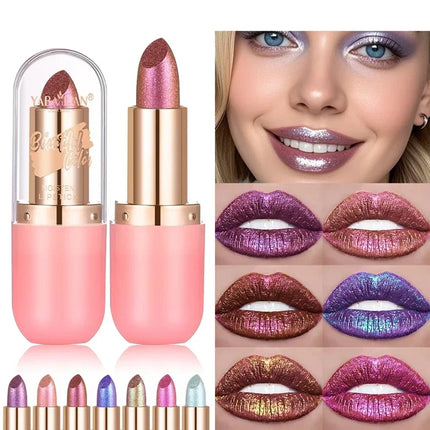 Chameleon Lipstick Color Changing Matte Glitter Diamond Lipstick Waterproof Pearl Shine Lip Gloss Sexy Makeup