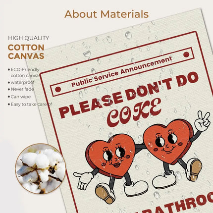 Retro Please Don't Do Coke In The Bathroom Beige Groovy Animated Hearts Wall Art Canvas Painting Posters Living Room Home Decor