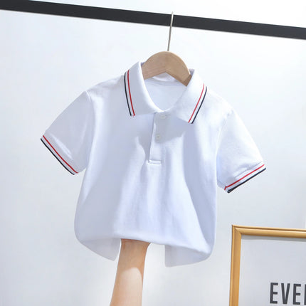 Children's polo shirt, short sleeved, elementary school uniform, summer, middle-aged, adult size, white collar T-shirt, school o