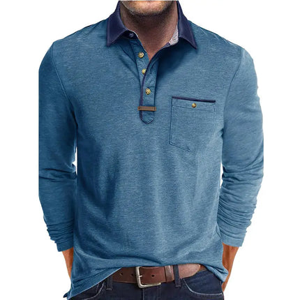 Men's Long-sleeved Polo Shirt Casual Spring and Autumn Top Fashionable Men's Clothing Loose Men's T-shirt Solid Color Pullover.