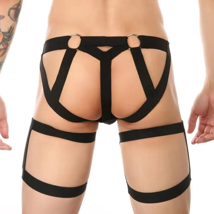 Men Sexy Lingerie T-back Bulge Pouch Briefs Leg Ring Underpants Hollow-out Jockstrap With Metal Ring Sexy Thong G String