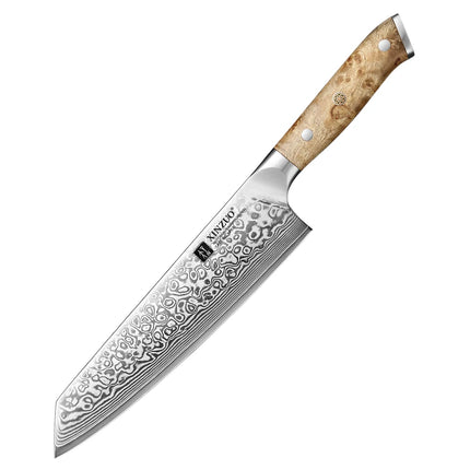 XINZUO Bunka Knife 8.3 Inches 67 Layers Damascus Steel Handcrafted Kitchen Tool Figured Sycamore Wood Handle High-end Gifts