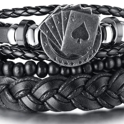 4Pcs/ Set Braided Wrap Leather Bracelets for Men Vintage Life Tree Rudder Charm Wood Beads Ethnic Tribal Wristband Rope Bracelet