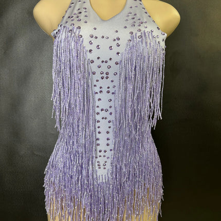 Sparkly Rhinestones Fringe Bodysuit Women Nightclub Party Dance Costume Stage Wear Sexy Tassel Leotard Performance Clothing 7G