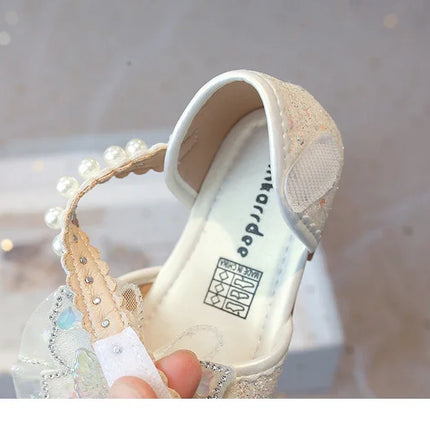 Chic Girls Dress Shoes for Wedding Party Bling Sequins with Rhinestone Butterfly Sweet Princess Chic Kids Flat Shoes Lace Beaded