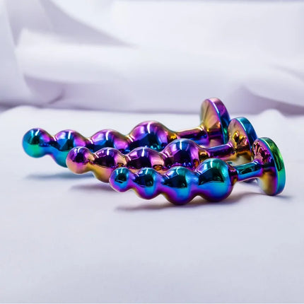 Metal Curved Anus Butt Plug 4 Beads Stimulating Anal Plugs Sex Toy Prostate Massage Analplug Buttplug with Jewelry Base
