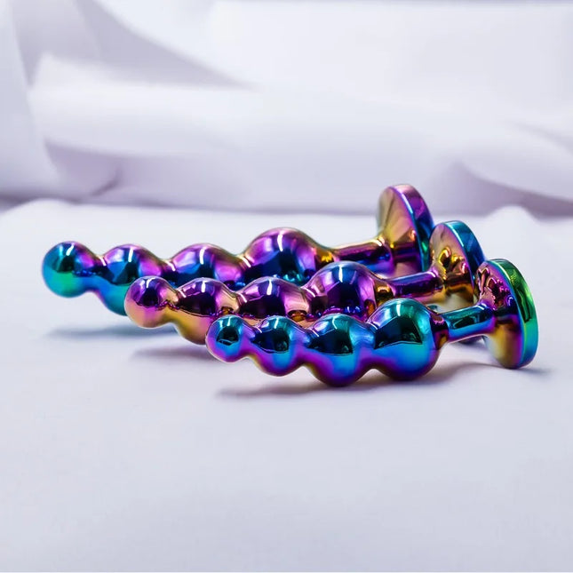 Metal Curved Anus Butt Plug 4 Beads Stimulating Anal Plugs Sex Toy Prostate Massage Analplug Buttplug with Jewelry Base