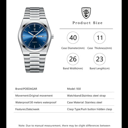 POEDAGAR Luxury Watch For Man Waterproof Luminous Date Week Stainless Steel Men Watch Casual Quartz Men's Watches Male Clock+box