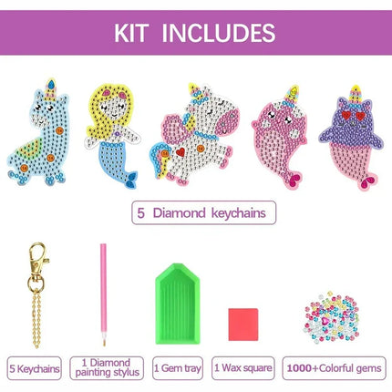 Diamond Art Kits for Kids with Keychains Unicorn Mermaid Diamond Painting Gem Art Diamond Dots for Girls Age 8-12 Holography DIY