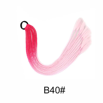 24Inch Synthetic Gradient  Colored Braided Ponytail Hair Extension Elastic Rubber Band Braiding Ponytail for Girl Women