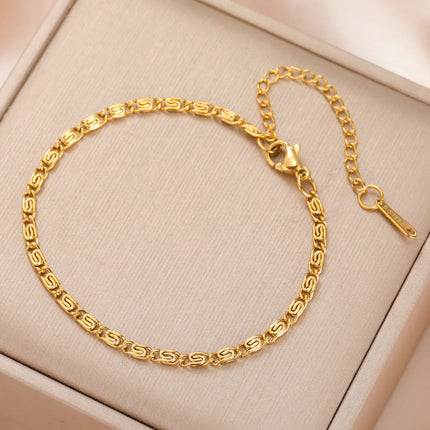 Skyrim Stainless Steel Gold Color Bracelet Twist Figaro Cuban Chain Bracelets Women Trendy Minimalist Jewelry Gifts Wholesale