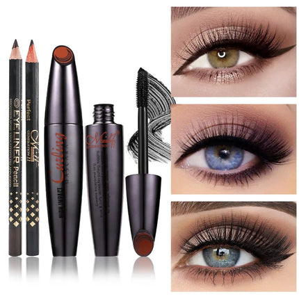 4D Mascara Black Eyelash Eyeliner Pencil Set Waterproof, Stain Resistant, Durable, Free Of Peeling, Natural And Caking