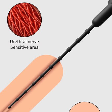 Electric Vibration Silicone Urethral Massager, Adult Male Penis Exercise Stimulation, Bead/Smooth Type