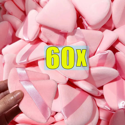 1-60pcs Triangle Velvet Powder Puff Soft Washable Sponge Black Pink Cosmetic Puffs Loose Powder Facial Beauty Makeup Accessories