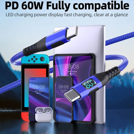 1M 2M 3M Type-C To Type-C 60W Fast charging data Cable Nylon durable High grade 480Mbps Compatible for iPhone 16 15 iPad Samsung