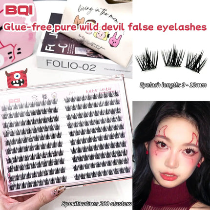 BQI Large-Capacity Glue-Free False Eyelashes Natural Curled Segmented Self-Adhesive Eyelashes No Glue Require Easy to Wear