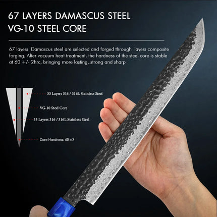 TURWHO 10.5" Hand Forged Japanese Damascus Steel Kitchen Chef Knives DIY Handle Fish Fillet Sushi Salmon Sashimi Slicing Knife