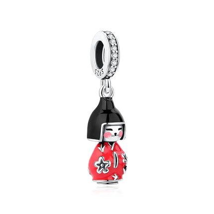 925 Sterling Silver Charms Beads Original Japanese Doll Fortune Cat Charm Fit Brand Bracelets Bangles DIY Jewelry For Women