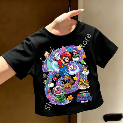 Super Marios T-shirt for Children Cartoon Anime Clothes Round Collar Clothing Short Sleeve Kid Summer Tee Top