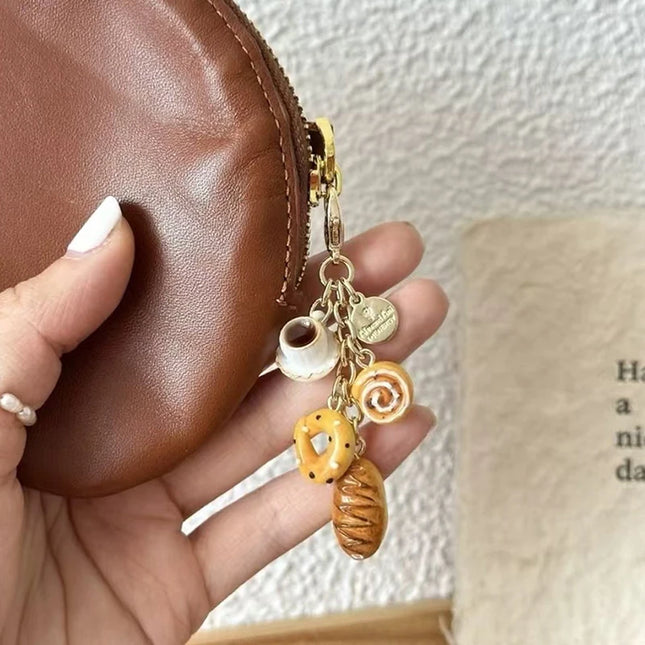 1PC Creative Unique Doughnut Bread Coffee Phone Charm Strap Pendant Lanyard Simulated Food Toys Keychain Bag Accessories Gift