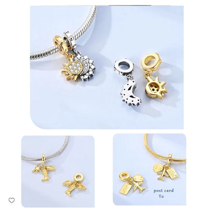 Gold Color Charms 925 Sterling Silver Original Golden Safety Chain Round Spacer Clip Charm DIY Jewelry For Women Bracelet Gift