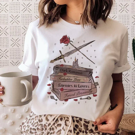 Books Cats Tarot Vintage Tee Fashion T-shirts New Women Summer Tshirt Top Lady Print Female Clothes Short Sleeve Graphic T-Shirt
