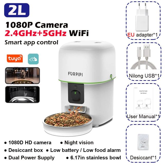 1080P HD Camera Automatic Cat Feeder with 5G WiFi Tuya Smart Pet Food Kibble Dispenser Auto Feeder for Cats Dogs Accessories