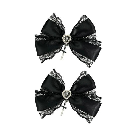 77HE Lace Crosses Hairclip Dark Hair Clip Headwear Crosses Hair Clip Balletcore