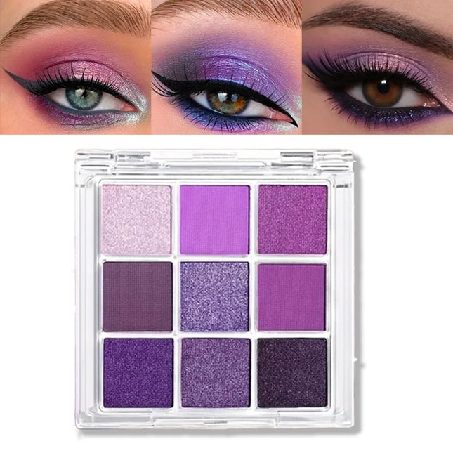 9-Color Purple Eyeshadow Palette – Matte & Shimmer, Waterproof Long-Lasting, Smoky & Natural Looks, Unisex