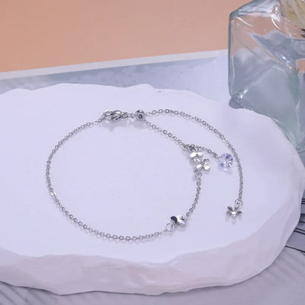 PANJBJ 925 Silver Color Mosubi Zircon Anklet For Women Girl Simplicity Retro Exquisite Jewelry Birthday Gift Dropshipping