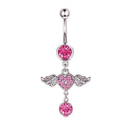 Pink Heart Shaped Navel Ring Ornament Water Drop 14G Belly Button Piercing Barbell Pendant Belly Nombril Piercing Women Jewelry