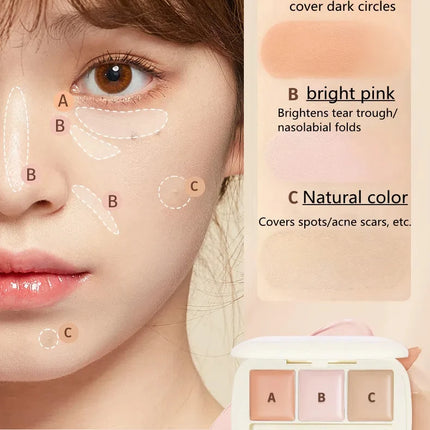 Judydoll Moisturizing Three-Color Concealer Palette High Coverage Long-Lasting Natural Waterproof Sweatproof Makeup Cosmetics