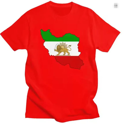 New Flag of Iran Map T Shirts Lion and Sun Tees  Short Sleeve Cotton Tshirts T-shirt Casual Slim Clothing