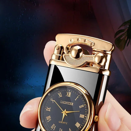New Quartz Watch Windproof Lighter Metal Blue Light Rocker Arm Butane Jet Flame Torch Lighter Smoking Men's Gift Ignition Tools
