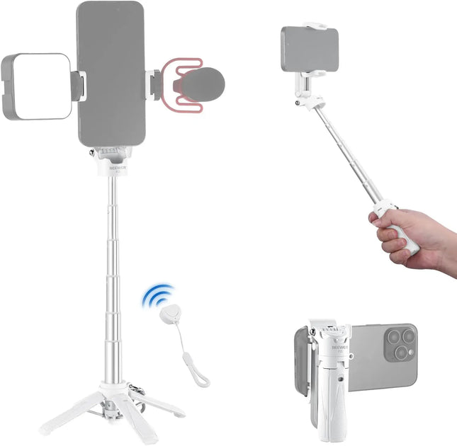 NEEWER Selfie Stick with Detachable Bluetooth Remote Shutter, Lightweight Foldable Travel Tripod for iPhone YouTube/TikTok Vlogs