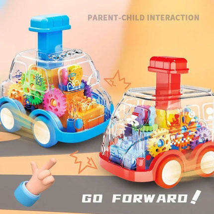 1pc Transparent Move Gear Car Press and Go Toy Car Cartoon Inertial Pull Back Cars Bus Toy Boy and Girl Gift