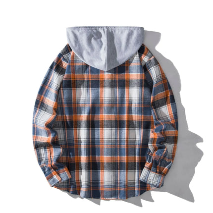 Autumn Hot Sale Of The Season Men's Plaid Hooded Casual Shirt Independent Station Cross-Border Checkered Hoodie Style Floral Patchwork